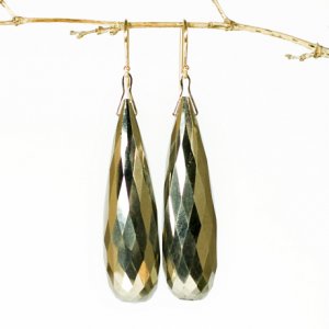 Solid 14k . Jumbo Pyrite aka Fool's Gold Drop Gallery Earrings