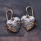 Solid Sterling Silver / 14k  Victorian Heart Matching Earrings