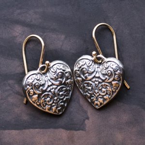 Solid Sterling Silver / 14k  Victorian Heart Matching Earrings