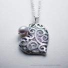 .925 SILVER. "IVY-HEART" PINK PEARL CHARM NECKLACE. NYC