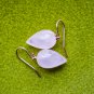 Solid 14k / "Chubby"  Pink Smooth Rose Quartz Pointy Drop Earrings