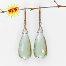 Solid 14k  / Premium Natural Green Amethyst  Faceted Designer Drop Earrings