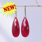 Solid 14k . Yellow . Long Genuine Semi-Translucent Ruby Drop Earrings
