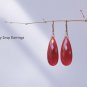 Solid 14k . Yellow . Long Genuine Semi-Translucent Ruby Drop Earrings