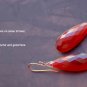 Solid 14k . Yellow . Long Genuine Semi-Translucent Ruby Drop Earrings