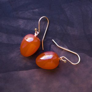Solid 14k /    Clementine Carnelian " Acorn " Drop Earrings
