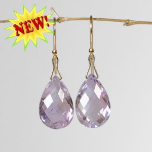 Solid 14k Natural Crackle-Vein Rose de France Drop Earrings