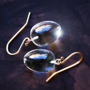Solid 14k /  Crystal Quartz " Acorn " Drop Earrings