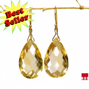 14k. "Marble Golden-Citrine" .  Briolette Drop Earrings