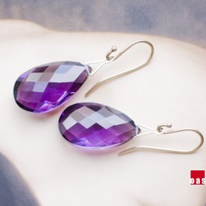 Solid 14k /  Long Teardrop African Amethyst Designer Briolette Earrings