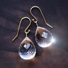 Solid 14k.  White Icy Quartz Faceted Briolette Earrings