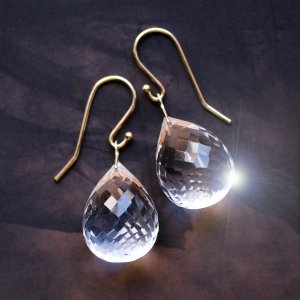 Solid 14k.  White&Acirc;&nbsp;Icy Quartz Faceted Briolette Earrings