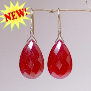 Solid 14k   Genuine Semi-Translucent Ruby Drop Earrings