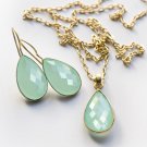 Vermeil Artigiano Aqua-Chalcedony Earrings Necklace Set / OAS