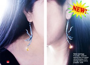Sterling Silver Bird Talon Claw Earrings with Golden Citrine Briolettes