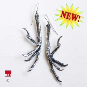 Sterling Silver Goth Gothic Jewelry Antique Bird Talon Claw Charm Earrings. oas