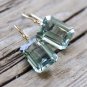 Solid 14k / 18k Large Sage Green Prasiolite Quartz Emerald-Cut Designer Earrings