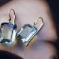 Solid 14k / 18k Large Sage Green Prasiolite Quartz Emerald-Cut Designer Earrings