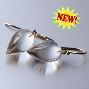 Solid 14k l Modern Clear Quartz l, Chubby Pointy Drop , Designer Earrings