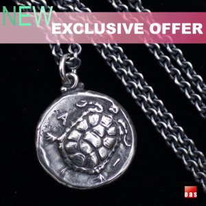 Sterling Silver Antique Greek Aegina Turtle Coin Pendant Necklace Jewelry Charm