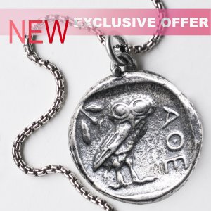 Silver Greek Classical Owl Athena Coin Tetradrachm Pendant W/Chain - no.7