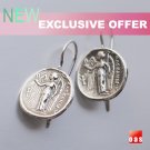 Solid Silver Byzantine Angel coin Drop Earrings, Athena on Reverse