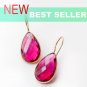 Neon-Pink Tourmaline Quartz Fine Vermeil Earrings. Handmade Artisan Jewelry NYC