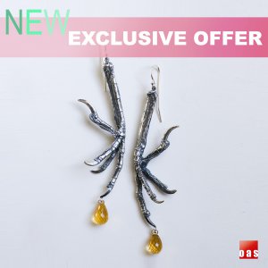 Sterling Silver Gold Color Citrine Gothic Jewelry Bird Talon Claw Charm Earrings