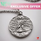 Silver Roman Owl Athena Tetradrachm Coin Pendant Amulet Charm With 18" Chain