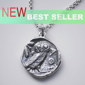 Sterling Silver Athna's Owl Coin Amulet...No.1 W/18" Chain