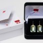 Solid 14k / 18k Large Sage Green Prasiolite Quartz Emerald-Cut Designer Earrings