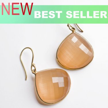 Peachy chalcedony Faceted Doublets Vermeil Earrings . oas