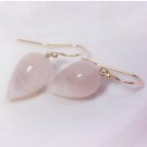 Solid 14k / "Chubby"  Pink Smooth Rose Quartz Pointy Drop Earrings