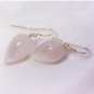 Solid 14k / "Chubby"  Pink Smooth Rose Quartz Pointy Drop Earrings