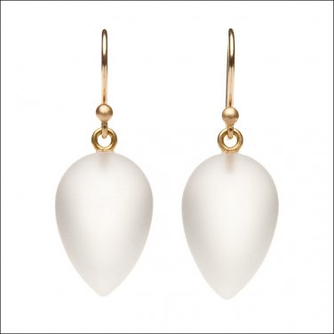 Solid 14k  White Modern Frosty Quartz Designer Earrings