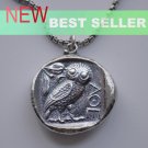 Silver Greek Classical Owl Athena Coin Tetradrachm Pendant Charm Amulet W/Chain-Warren Owl