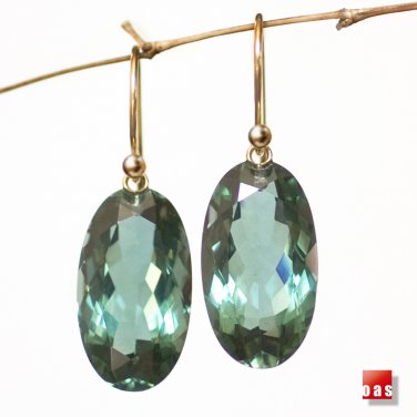 " NEW " Solid Gold 18k Sage Prasiolite Quartz Earrings W/ "FREE" Gift Package