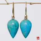 " NEW" Solid 14k Gold Mexican Turquoise Earrings W/ Lever Back Option / no.88