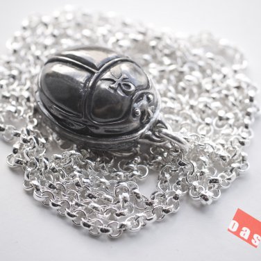 " new" Silver Scarab Amulet W/ Heart Spell in Book of the Dead
