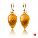 Solid 14k / 18k Golden Honey Citrine " Pointy Drop " Designer Earrings