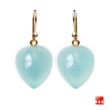 Solid 14k /  Aqua Chalcedony  "Baby Chickpea"  Briolette Pointy Drop Earrings