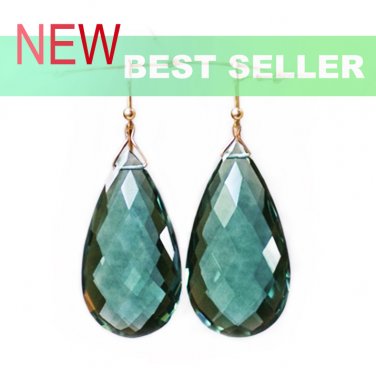 Solid 14k. Premium Giant Green Heliodor Earrings