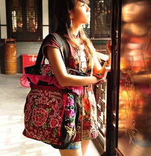 Shy flower--Original creative embroidery handbag,shoulder bag