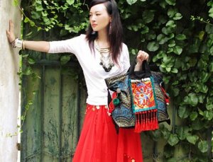 Unique design embroidery tote shoulder bag