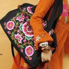 Colorful flower embroidered tote shoulder bag