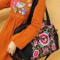 Colorful flower embroidered tote shoulder bag