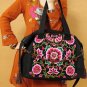 Colorful flower embroidered tote shoulder bag