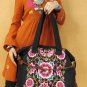 Colorful flower embroidered tote shoulder bag