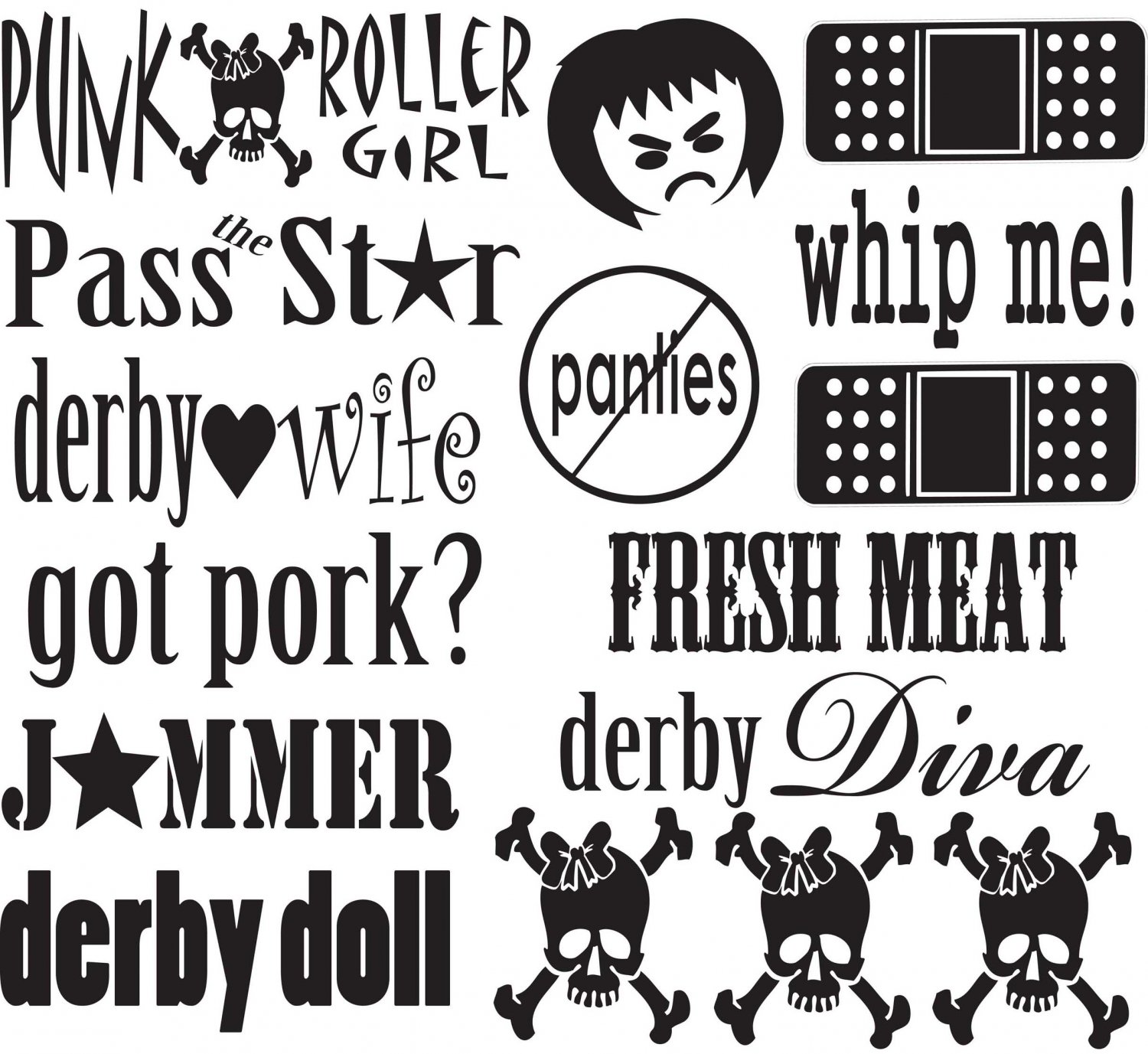 Roller Derby Vinyl Helmet Stickers (16 Decal Sheet)