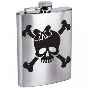 Roller Derby Skull with Bow Stainless Steel Alcohol Liquor Flask 6 oz. or 8 oz.